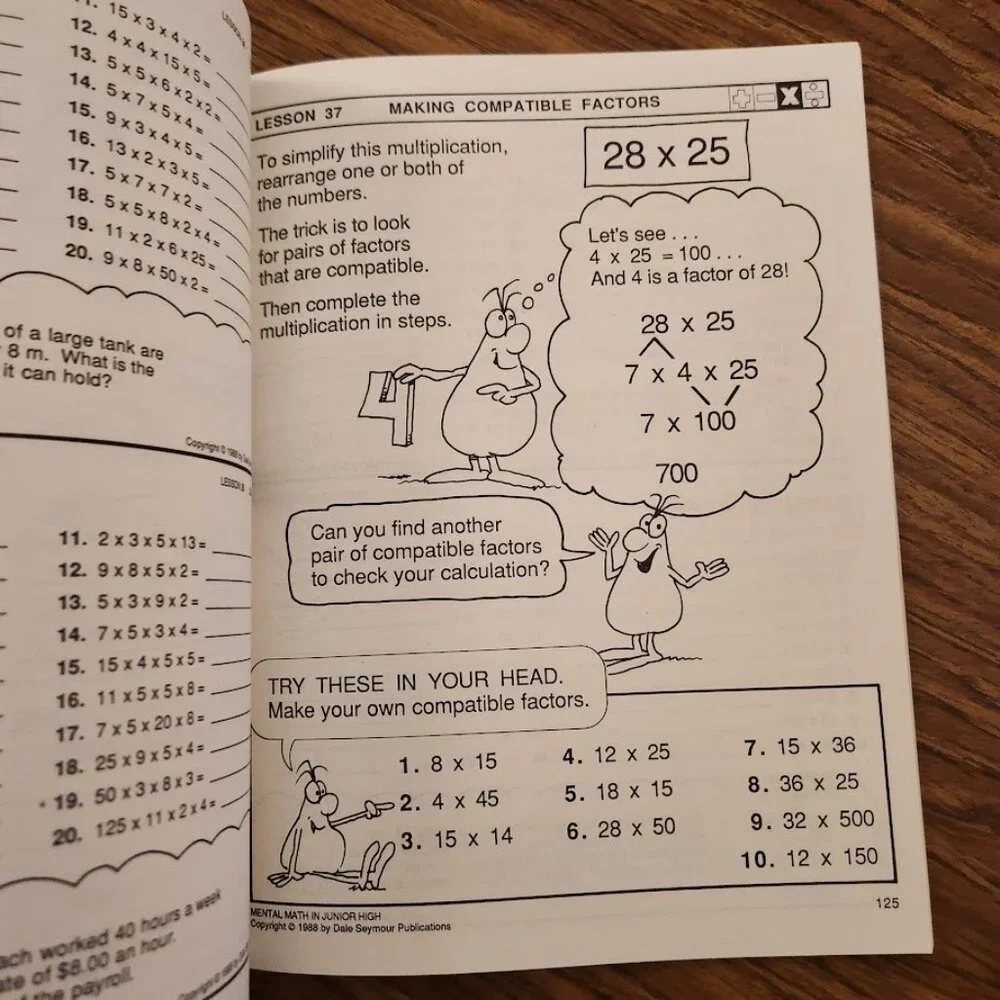 Mental Math in Junior High Workbook Grades 7-9 Paperback Activity Book Mathemati